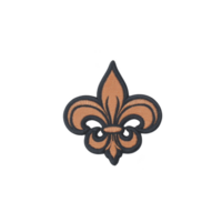 Fleur de lis emblem with black outline and brown interior, symbolizing elegance and tradition. design is often associated with French heritage and is used in various decorative contexts png