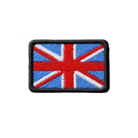 retangular bordado fragmento características União Jack, nacional bandeira do Unidos reino, com vibrante vermelho, branco, e azul cores. fragmento é cercado dentro preto, adicionando contraste png