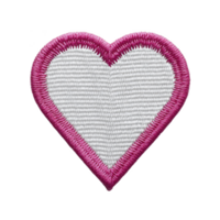 Heart shaped embroidered patch with white center and pink border, symbolizing love and affection. patch is isolated transparency background, highlighting its intricate stitching and vibrant colors png