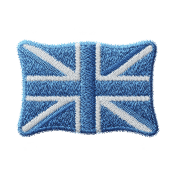 detta funktioner blå broderad lappa av union domkraft flagga, visa upp invecklad söm och rektangulär form. lappa är designad med texturerad utseende.blå broderad lappa av union domkraft flagga png