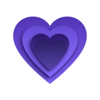 Layered purple heart design with modern, abstract style, featuring three concentric hearts in varying shades of purple, creating sense of depth and dimension png