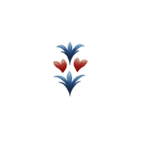 Decorative design featuring blue floral elements and red heart shapes on transparency background, creating simple yet elegant pattern png