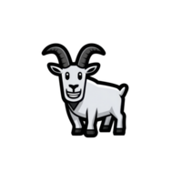 Cartoon goat with large curved horns stands cheerfully, featuring simple and playful design. goat is depicted in grayscale color scheme, adding classic touch to its appearance png