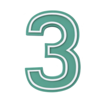 Teal number three with white outline on plain background, showcasing bold and modern design. number is centered and stands out clearly, creating striking visual impact png
