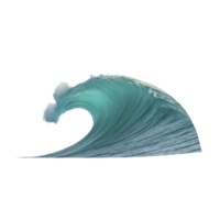 Powerful ocean wave curls majestically, showcasing its vibrant turquoise color and dynamic motion against clear background. wave crest is topped with white foam, capturing essence of nature energy png