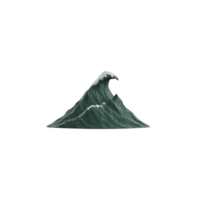 Stylized illustration of large ocean wave with dark green hue and white foam crest, evoking sense of power and movement. wave is isolated on transparency background png