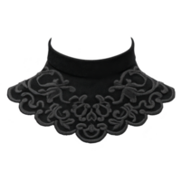 Elegant black lace collar with intricate floral patterns, perfect for adding touch of sophistication to any outfit. delicate design features scalloped edges and ornate detailing png