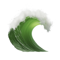 Vibrant green wave with frothy white crest, isolated on transparency background, captures dynamic motion of ocean. wave energy and fluidity are visually striking png