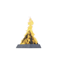 Blazing campfire with bright yellow flames burns on stone platform, creating warm and inviting atmosphere. firewood is arranged in pyramid shape, enhancing fire intensity png