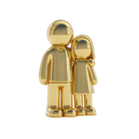 Shiny golden figurine depicts stylized couple standing together, symbolizing unity and affection. smooth, reflective surface adds luxurious and elegant touch to minimalist design png