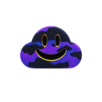 Vibrant, smiling cloud illustration with camouflage pattern in shades of purple and black, featuring cheerful expression. design is playful and modern, suitable for creative projects png