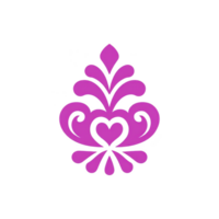 Vibrant pink ornamental design with heart shape at its center, featuring symmetrical curves and floral elements, set against transparency background png