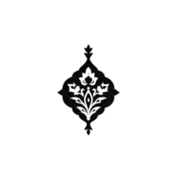 Ornate black floral design with symmetrical pattern, featuring intricate details and central floral motif. elegant design is suitable for decorative purposes, adding touch of sophistication png
