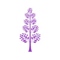 Purple tree illustration with stylized branches and leaves, isolated on transparency background. design is symmetrical and artistic, conveying sense of elegance and creativity png