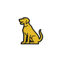 Cheerful yellow dog illustration with textured appearance, sitting upright and facing left. simple design features bold outlines, conveying playful and friendly vibe png