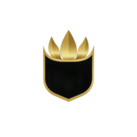 Sleek black shield with golden flame design on top, symbolizing strength and elegance. minimalist style and contrasting colors create modern and sophisticated emblem png