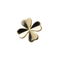 Shiny gold four leaf clover pin with reflective surface symbolizes luck and elegance. pin smooth, polished finish adds touch of sophistication, making it stylish accessory png