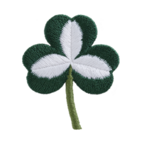 Green and white embroidered shamrock with three leaves, symbolizing luck and Irish heritage, is depicted on plain background. stitching detail adds texture and depth png