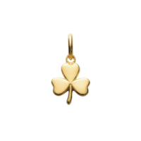 Gold shamrock pendant with smooth finish and small loop for attaching to chain, symbolizing luck and elegance png