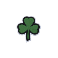 Green shamrock patch with white border, symbolizing luck and Irish heritage, is displayed on transparency background. design is simple and iconic, often associated with St. Patrick Day png