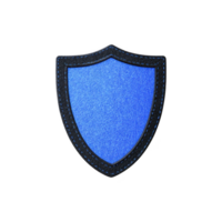 Blue shield emblem with black border, symbolizing protection and security. design is simple and bold, often used in digital security contexts or as badge icon png