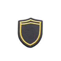 Black and yellow embroidered shield patch with simple design, featuring transparency background and yellow border, isolated on transparency background png