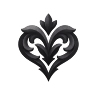 Black ornate heart shaped design with intricate floral patterns, showcasing elegance and sophistication. symmetrical motif is ideal for decorative purposes, adding touch of classic charm png
