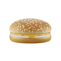 Cheeseburger with sesame seed bun, melted cheese, and slice of onion is shown against transparency background. simple and classic presentation highlights fast food style png