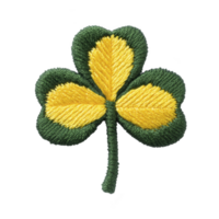 Vibrant embroidered patch of three leaf clover with green and yellow threads, symbolizing luck and nature. intricate stitching adds texture and depth to design png