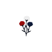 Delicate embroidered design features three flowers in red, white, and blue, symbolizing unity and diversity. intricate stitching highlights vibrant colors against transparency background png