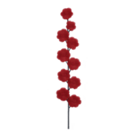 Single stem with multiple vibrant red artificial flowers arranged vertically, creating striking and elegant display. flowers have textured appearance, adding depth and interest png