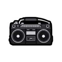 Vintage black boombox with dual speakers and detailed controls evokes nostalgia and retro vibes. classic design highlights its iconic status in music history png