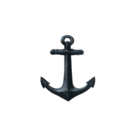 Black anchor with classic design is depicted against plain background, symbolizing stability and strength. anchor simple yet bold shape makes it striking nautical icon png