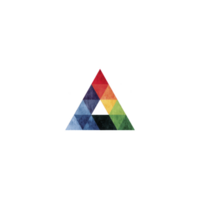 Colorful geometric triangle composed of smaller triangles in spectrum of colors, including red, blue, green, and yellow, creating vibrant and artistic design png