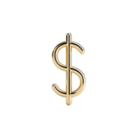 Shiny gold dollar sign symbol on transparency background, representing wealth and financial success. symbol is sleek and polished, conveying sense of luxury and prosperity png
