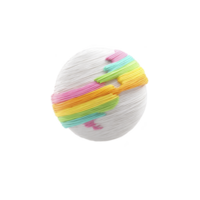 White spherical object with colorful, textured stripes in pink, green, yellow, and orange wraps around its surface, creating vibrant and playful design png
