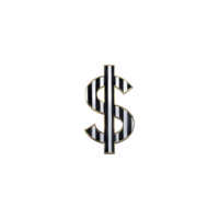 Shiny metallic dollar sign symbol with striped pattern stands out against transparency background, representing wealth and finance. design is sleek and modern png