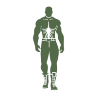 Muscular, faceless figure stands confidently, showcasing strong physique with defined muscles. character is wearing boots and pants, exuding sense of power and readiness png