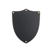 Sleek black shield with gold rivets, symbolizing protection and strength, isolated on transparency background. minimalist design adds modern touch to classic emblem png
