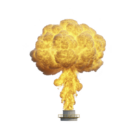 Large, fiery explosion with billowing yellow and orange flames erupts from structure, creating dramatic and intense scene. explosion is isolated on transparency background png