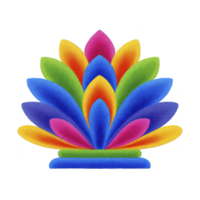 Vibrant symmetrical design featuring colorful overlapping petal shapes in shades of blue orange pink green and yellow creating visually striking and harmonious pattern png