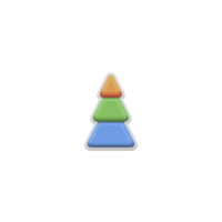 Colorful, abstract pyramid shape composed of stacked geometric layers in orange, green, and blue, set against plain background. design is simple and modern, evoking sense of balance and harmony png