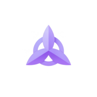 Purple triquetra symbol with modern, glossy design is set against transparency background, creating striking and mystical appearance. symbol smooth curves and vibrant color evoke sense of harmony png
