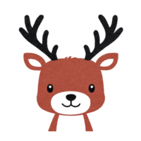 Cute cartoon reindeer with large antlers and friendly expression, featuring simple and playful design. reindeer is depicted in stylized, minimalist manner png