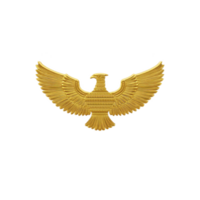 Golden eagle emblem with outstretched wings symbolizes power and freedom, featuring intricate detailing and majestic pose. design is bold and striking against transparency background png