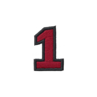 Red embroidered number one patch with black border on transparency background png