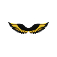 Pair of stylized black and yellow wings with sleek, modern design, symbolizing freedom and flight. wings are symmetrical and have glossy finish, creating striking visual impact png