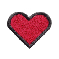 Red heart shaped embroidered patch with black border, symbolizing love and affection. patch is isolated on transparency background, showcasing its vibrant colors and detailed stitching png