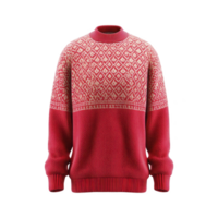 Cozy red sweater with intricate white geometric patterns, perfect for winter warmth and style. knit design adds texture and charm, making it ideal for festive occasions png