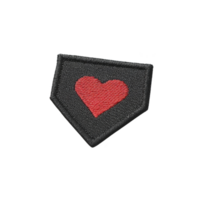 Black fabric patch with red heart design, featuring triangular shape and embroidered texture, isolated on transparency background png